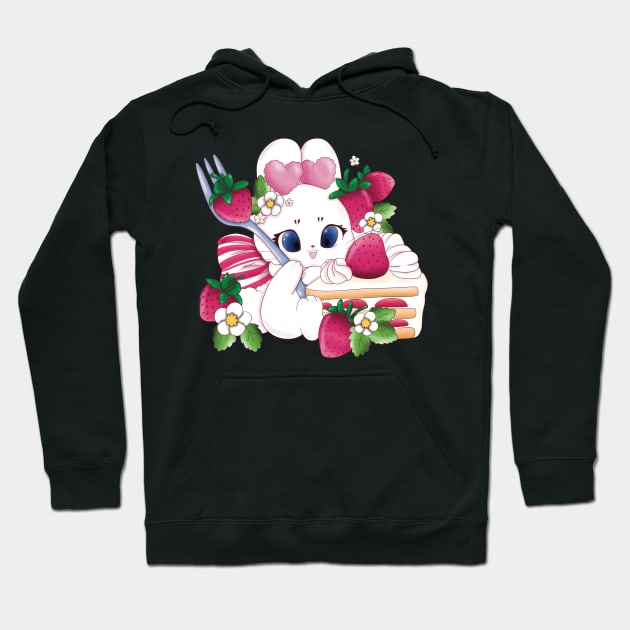 Strawberries addicted bunny Hoodie by Eikia